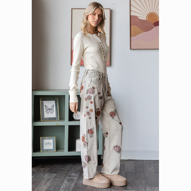 Silver Lining Floral Embroidered Jeans