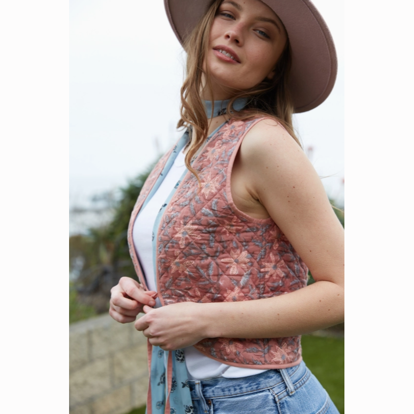 Hand Printed Reversible Floral Vest