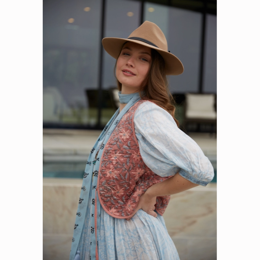 Hand Printed Reversible Floral Vest