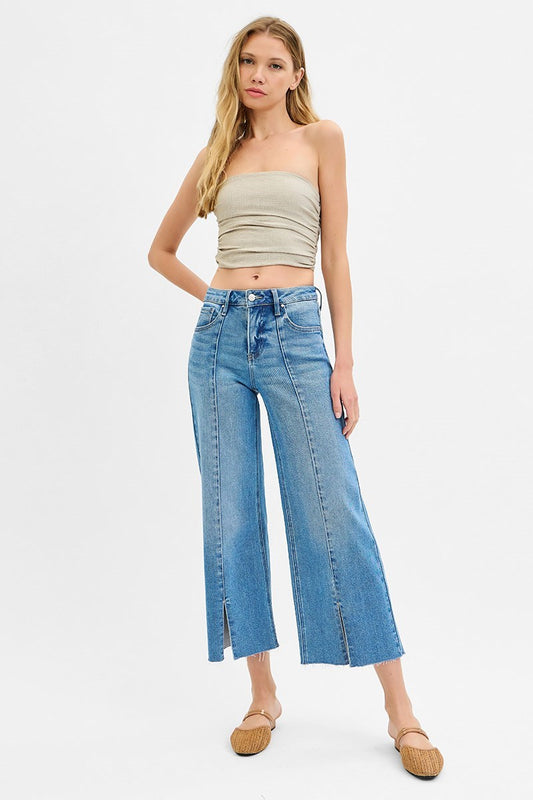 Risen Front Slit Crop Jeans