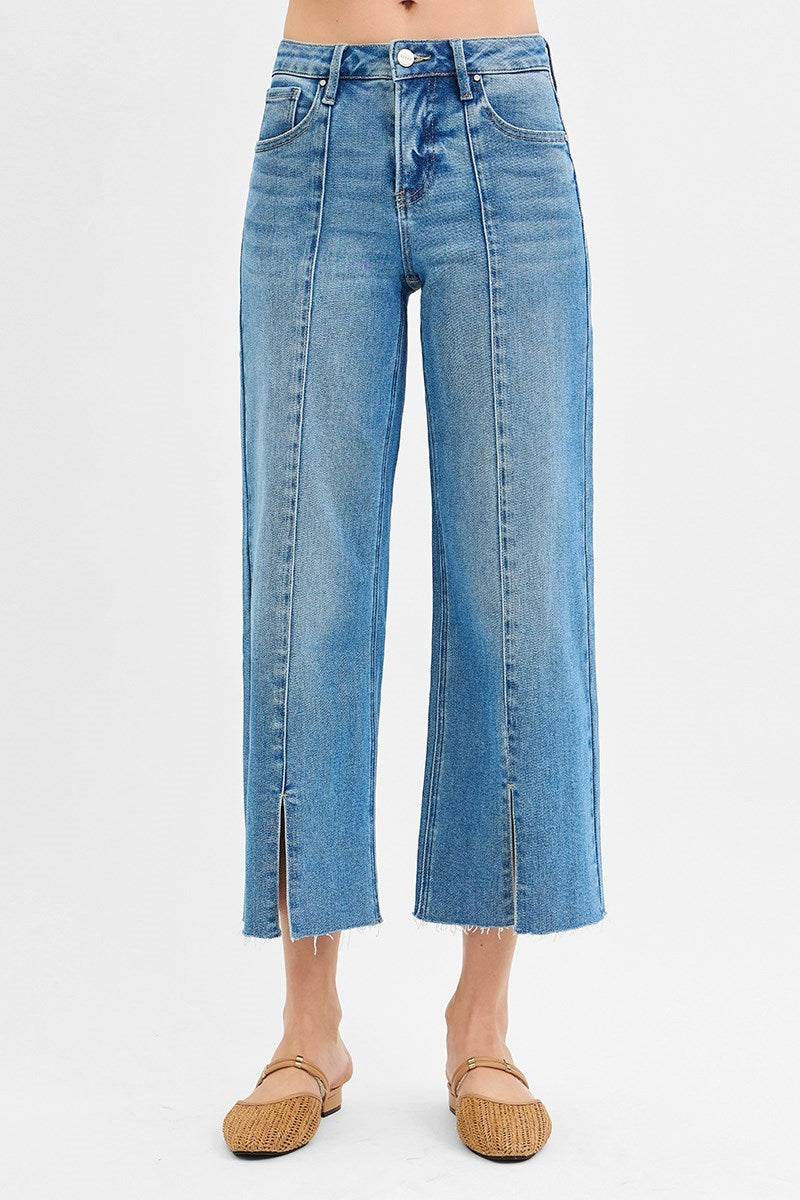 Risen Front Slit Crop Jeans
