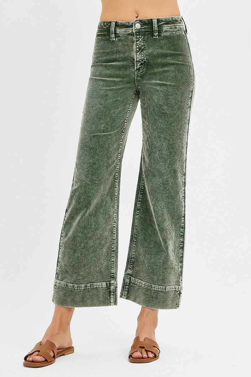 Forest Green Cropped Corduroy Pants