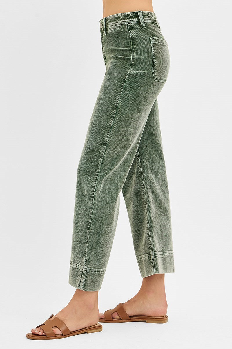 Forest Green Cropped Corduroy Pants