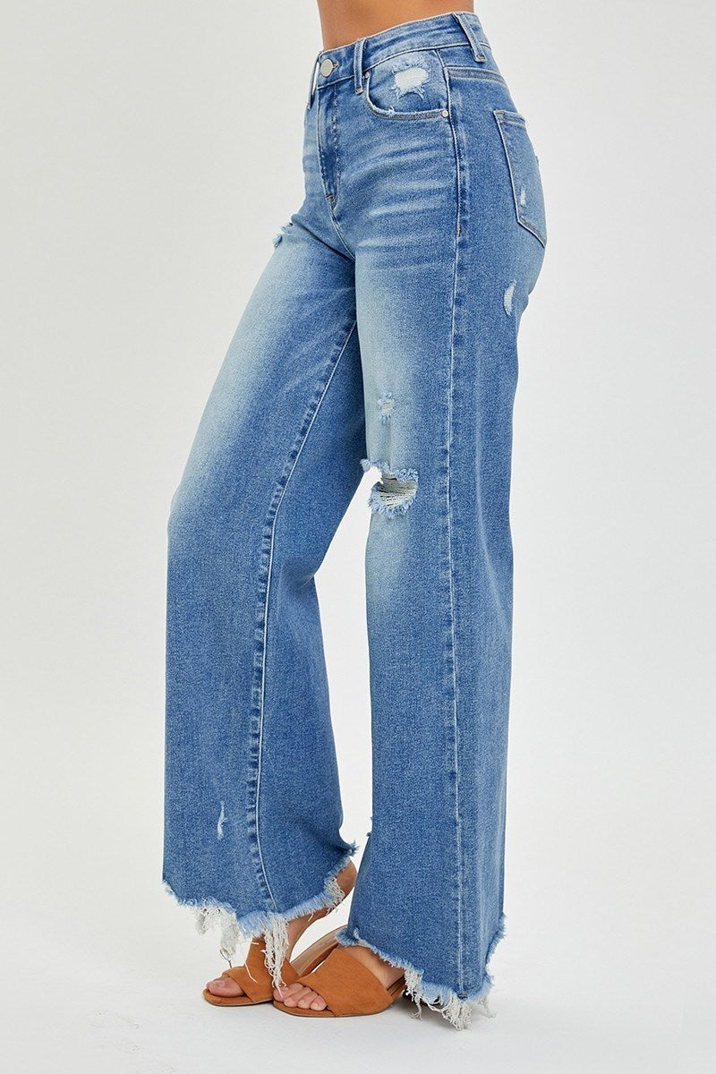 Risen High Rise Wide Leg Jeans