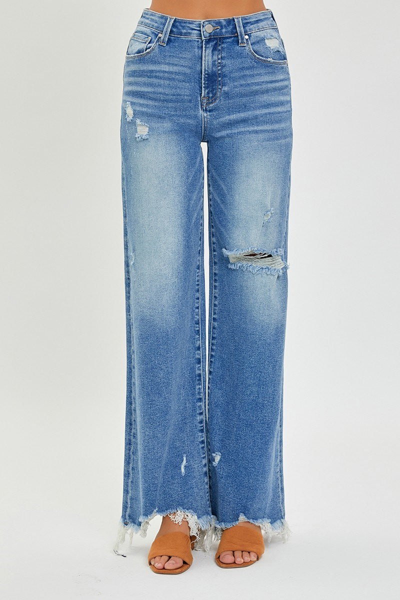 Risen High Rise Wide Leg Jeans