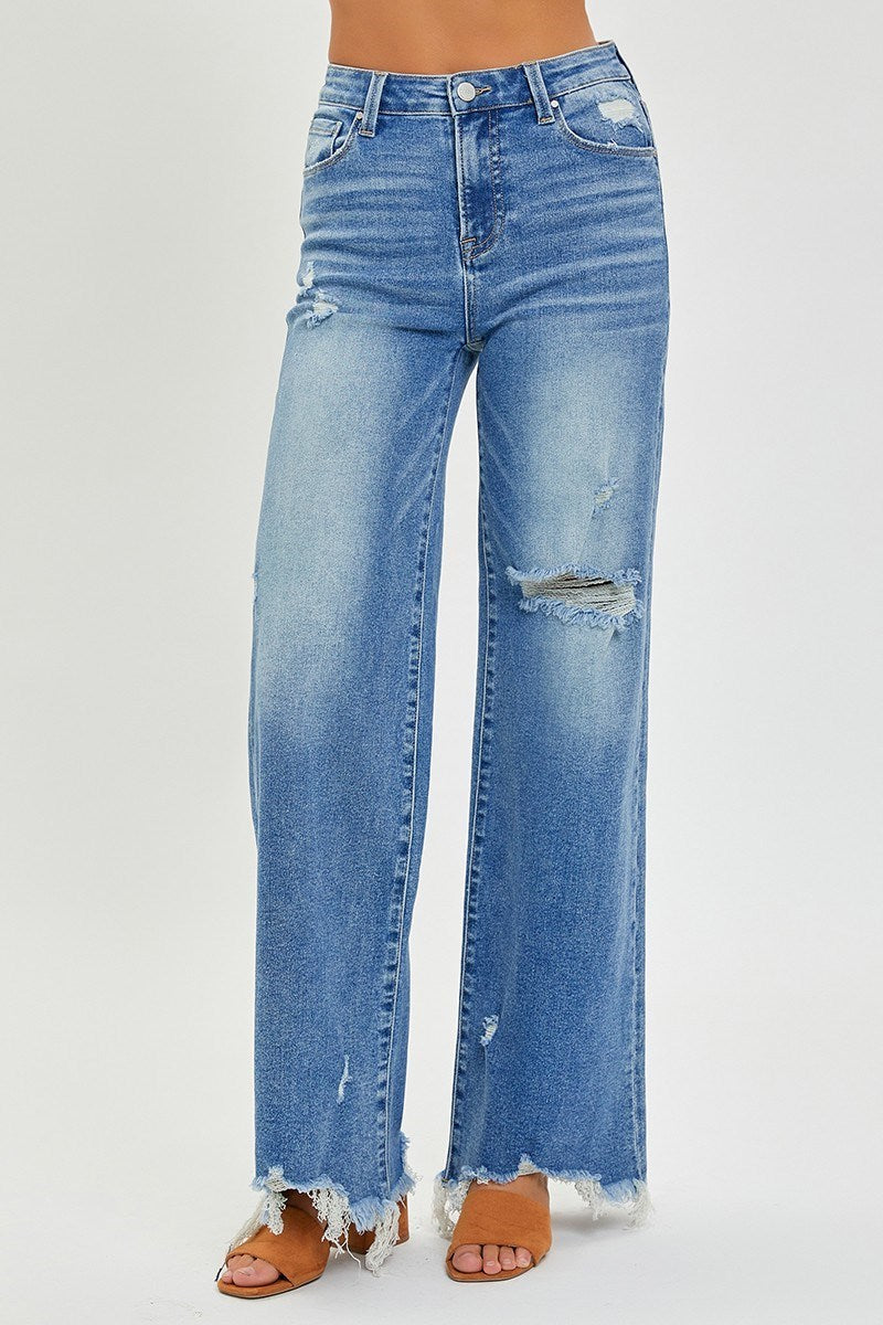 Risen High Rise Wide Leg Jeans