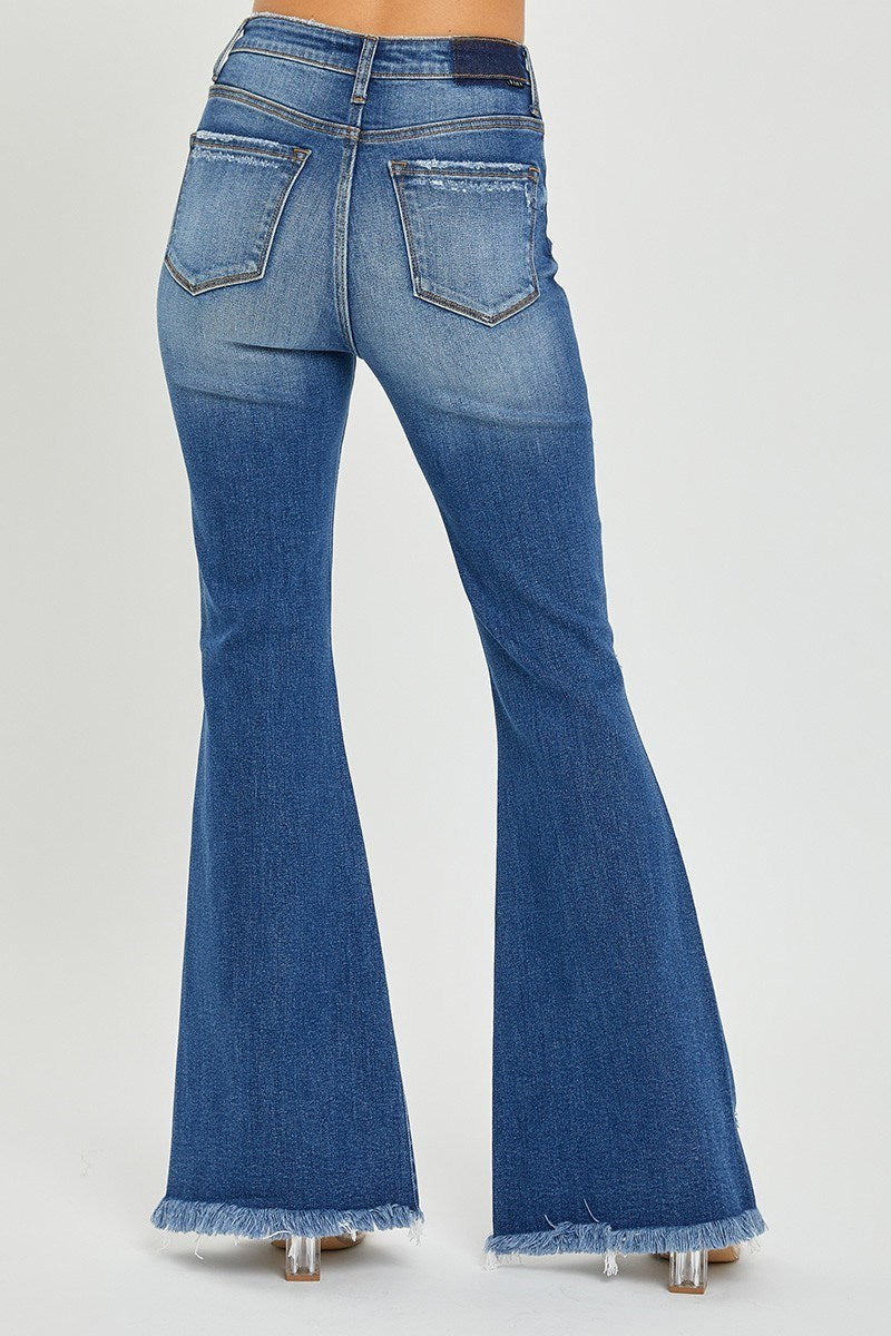 Risen Front Slit Dark Wash Flares