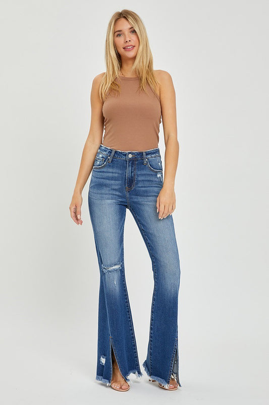 Risen Front Slit Dark Wash Flares