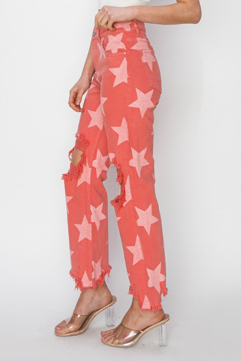 Risen Peach Star Jeans