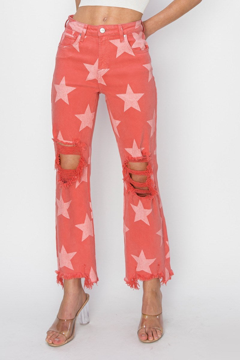 Risen Peach Star Jeans