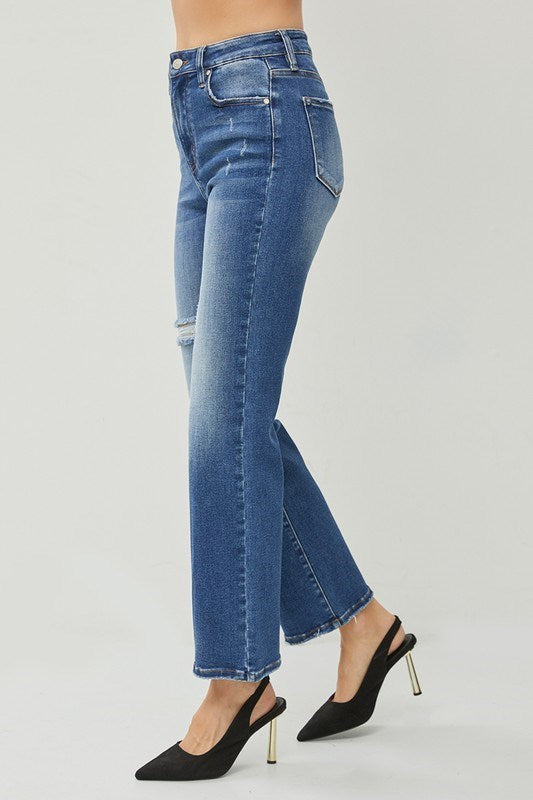 Risen High Rise Straight Ankle Jeans