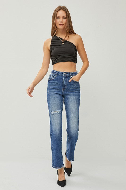 Risen High Rise Straight Ankle Jeans