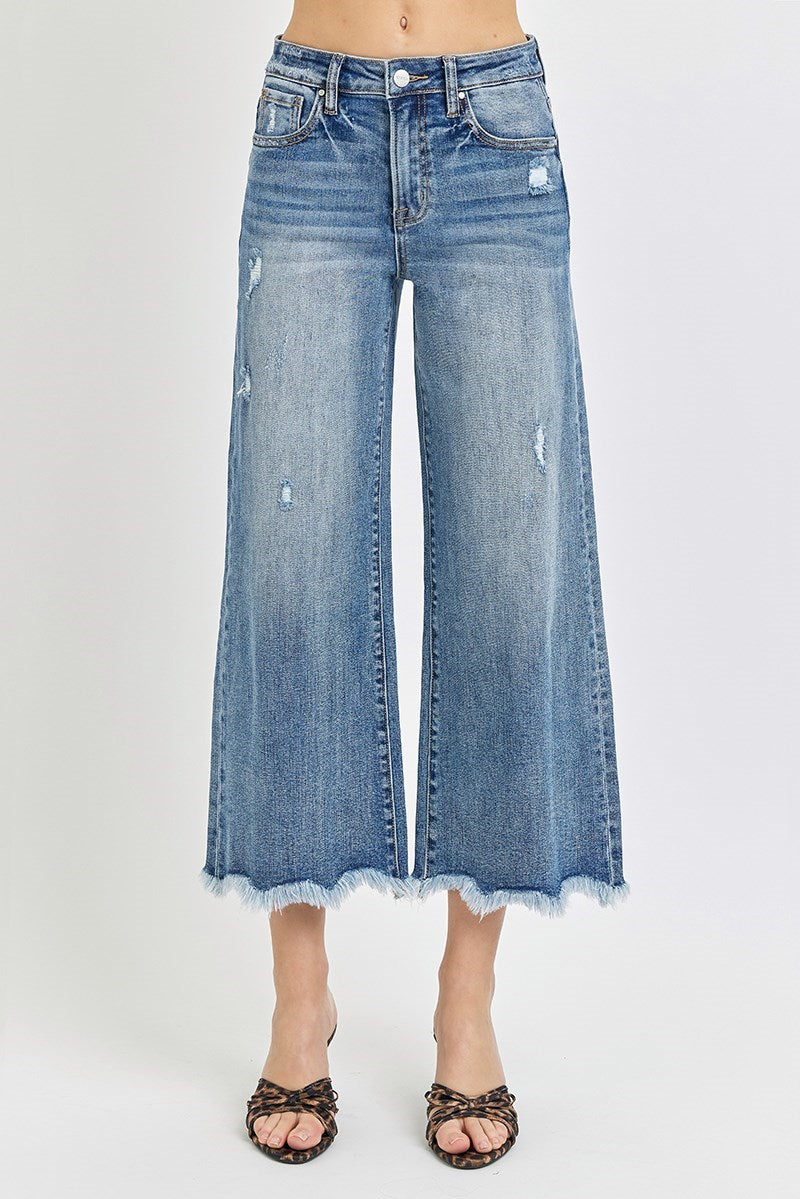 Risen Cropped Wide Leg Jeans