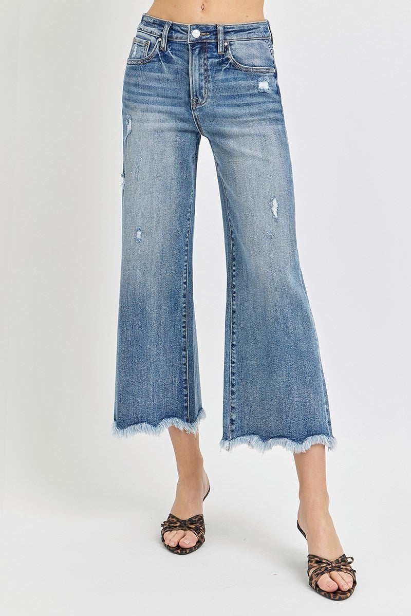 Risen Cropped Wide Leg Jeans