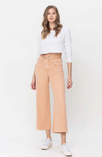 Vervet Soft Sand High Rise Cropped Wide Leg Jeans