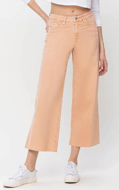 Vervet Soft Sand High Rise Cropped Wide Leg Jeans