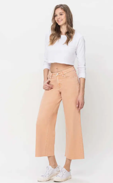 Vervet Soft Sand High Rise Cropped Wide Leg Jeans