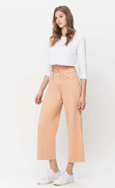 Vervet Soft Sand High Rise Cropped Wide Leg Jeans