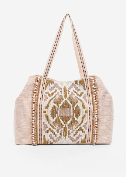 Hand Beaded Neutral Colored Wild Nights Tote Bag