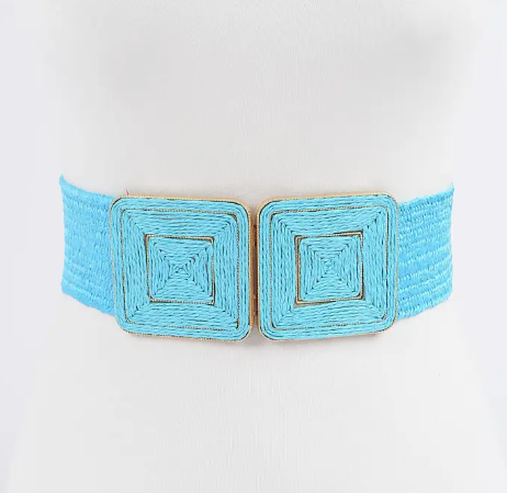 Faux Straw Two Buckle Elastic Belt