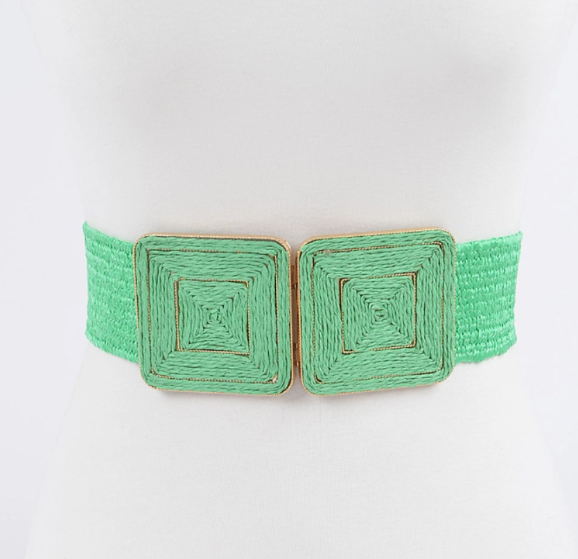 Faux Straw Two Buckle Elastic Belt