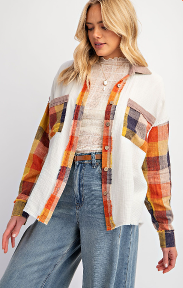 Road Trip Ready Flannel Mix Button Down Top