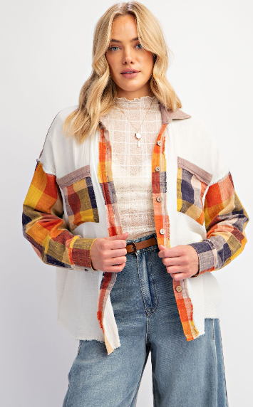 Road Trip Ready Flannel Mix Button Down Top