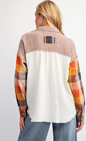 Road Trip Ready Flannel Mix Button Down Top