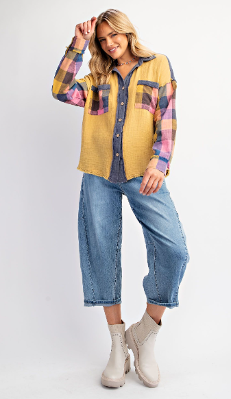 Road Trip Ready Flannel Mix Button Down Top