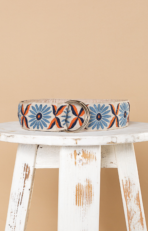 Blue Floral Embroidered Belt