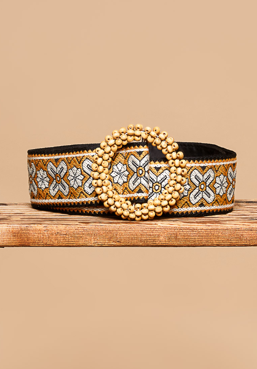 Gold & Black Floral Embroidered Belt