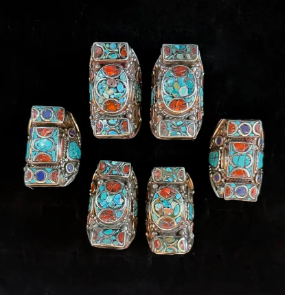 Nepalese Turquoise & Coral Ring