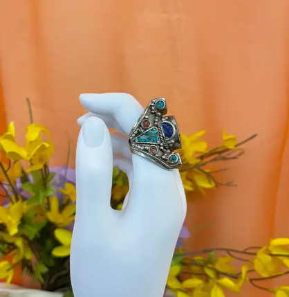 Nepalese Turquoise & Coral Ring