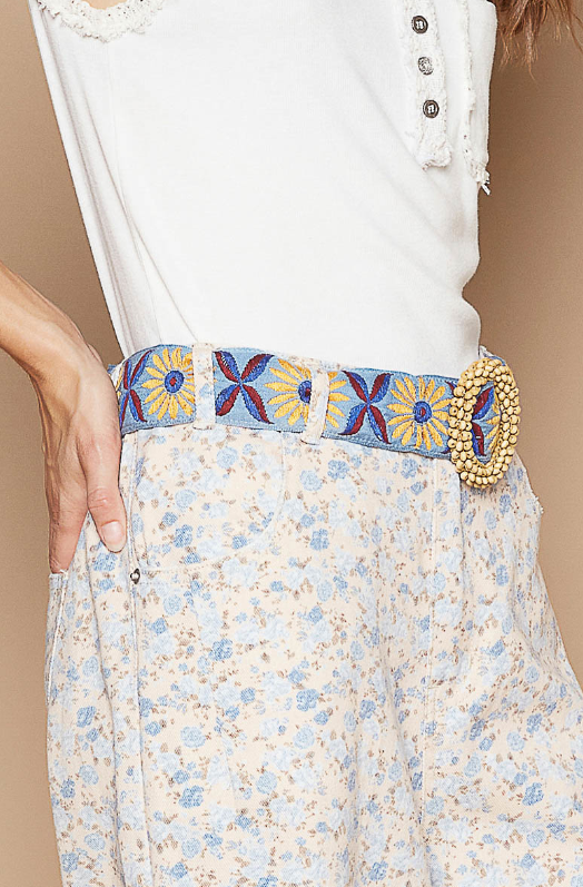 Blue & Yellow Floral Embroidered Belt