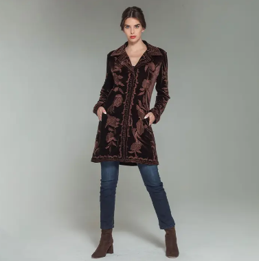 Dreamy Mocha Embroidered Velvet Coat