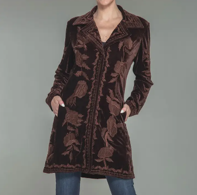 Dreamy Mocha Embroidered Velvet Coat