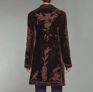 Dreamy Mocha Embroidered Velvet Coat