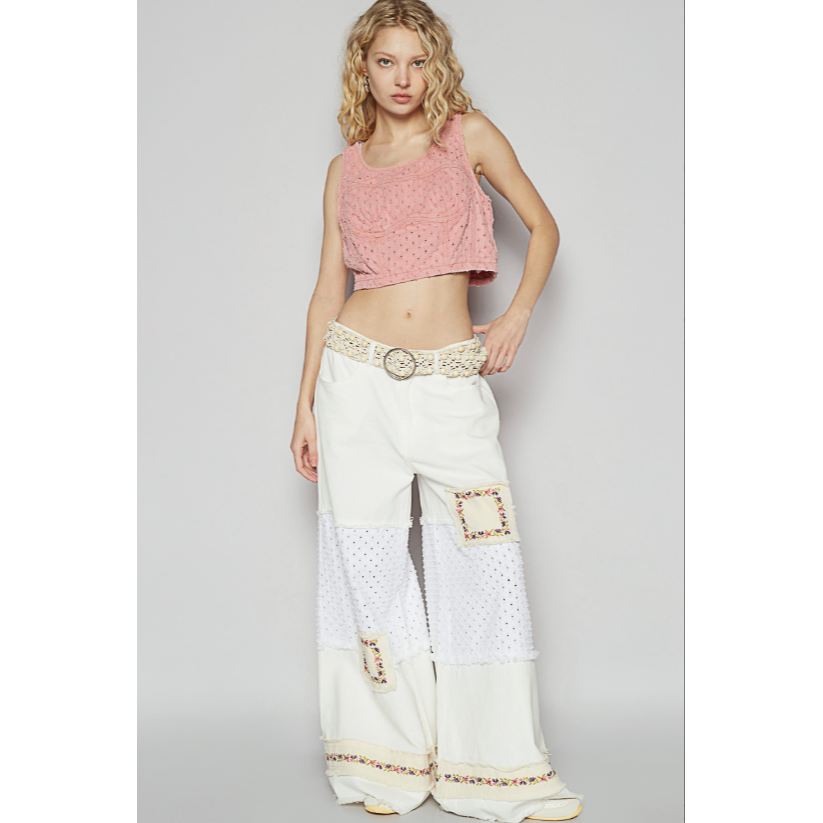 Wide Leg Floral Patch Jeans