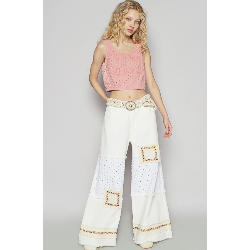 Wide Leg Floral Patch Jeans