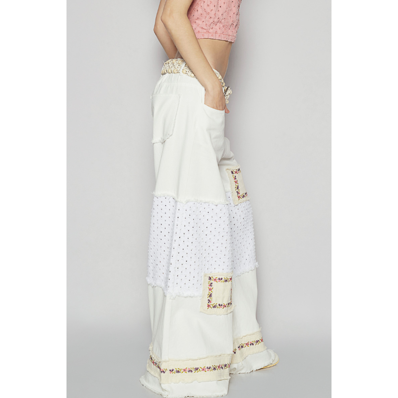 Wide Leg Floral Patch Jeans