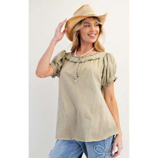 Timeless Mineral Washed Henley Top