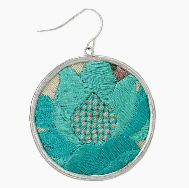Round Silver Embroidered Earrings
