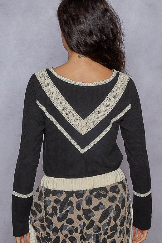 Crochet Trim Henley Top
