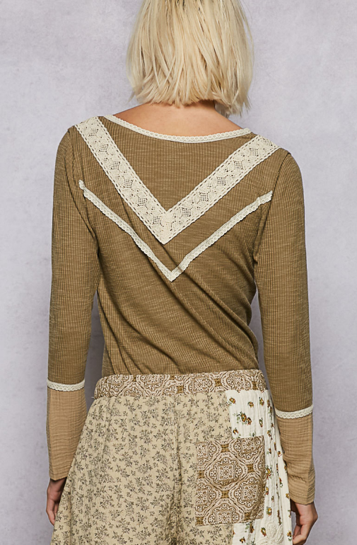 Crochet Trim Henley Top