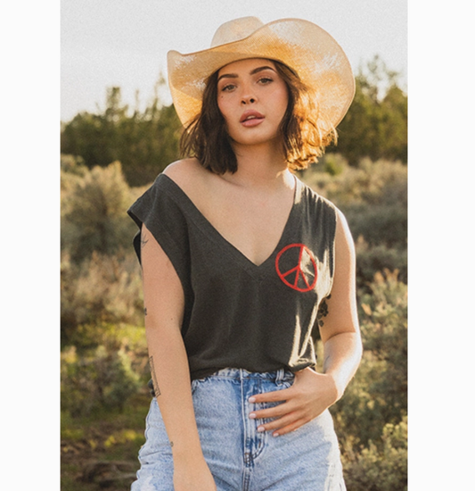 Peace Sign Embroidered Tank