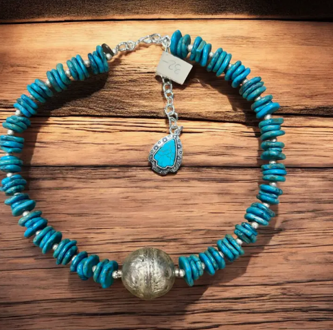 Turquoise Sliced Tibetan Choker Necklace