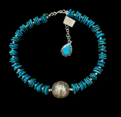 Turquoise Sliced Tibetan Choker Necklace
