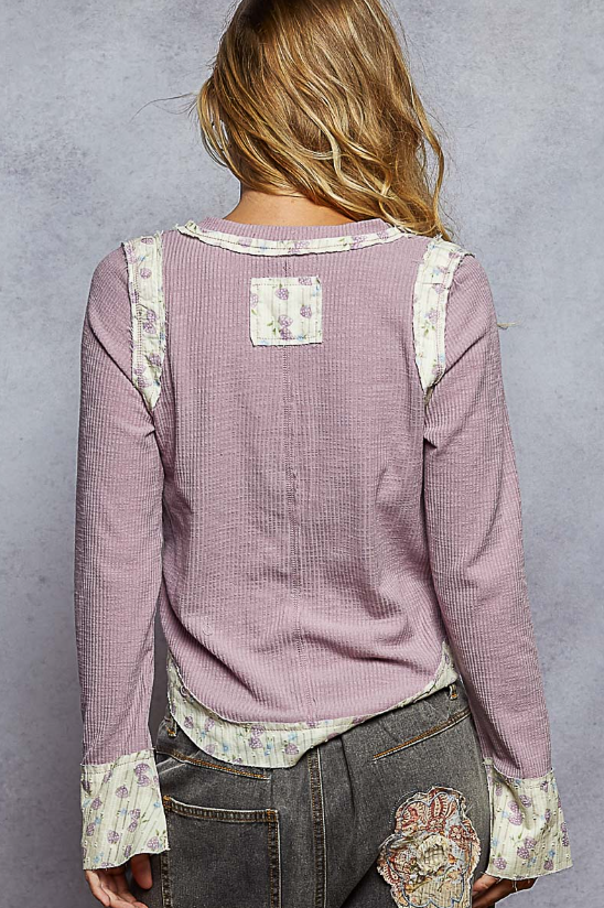 Floral Ribbed V-Neck Top