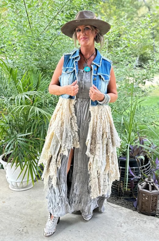 On the Edge Denim & Lace Vest