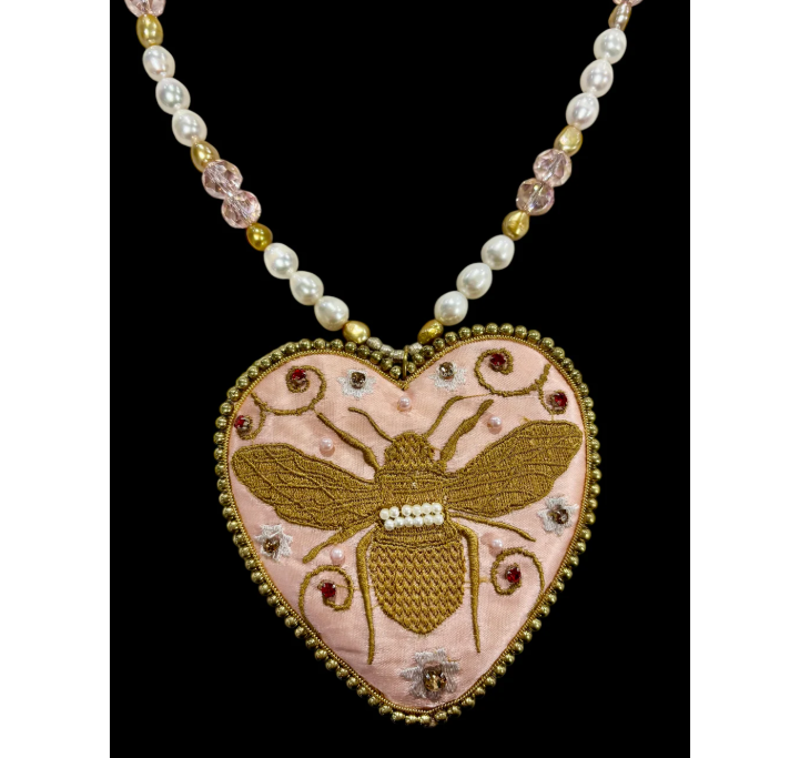 Embroidered Satin/Velvet Bee Necklace